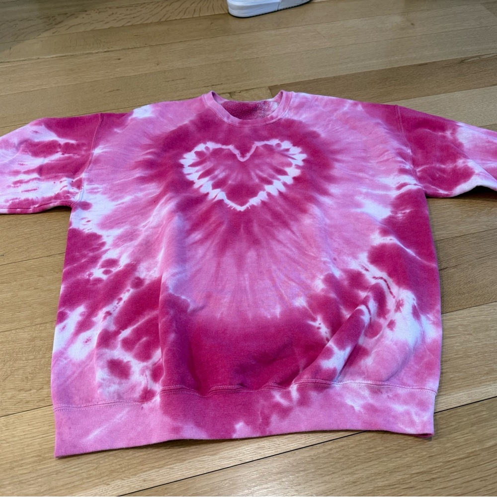 Urban Outfitters Pink Tie-Dye Heart Sweatshirt